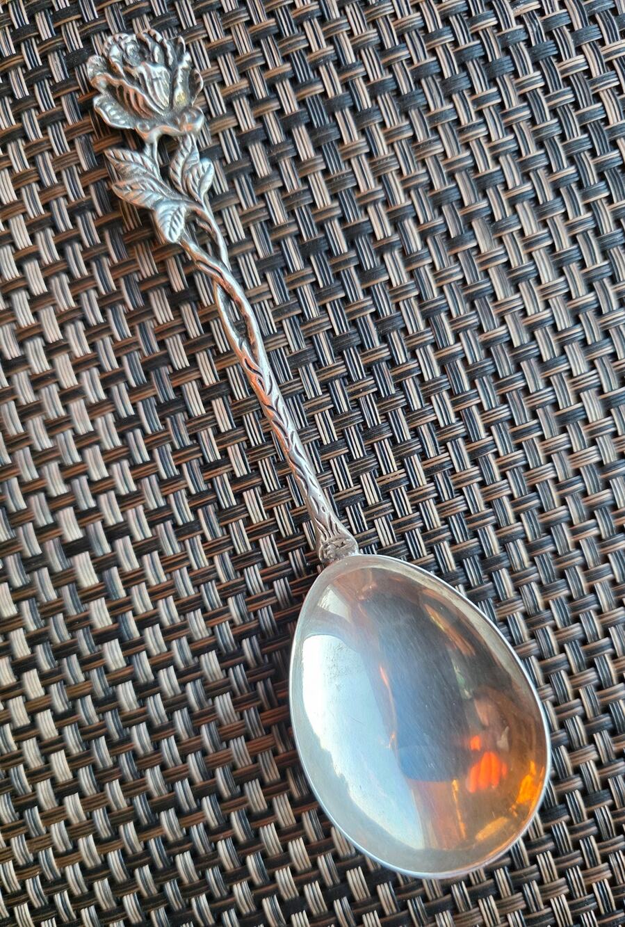 Vintage swedish George Wessfelt Silver rose patern coffee or Chocolate Spoon